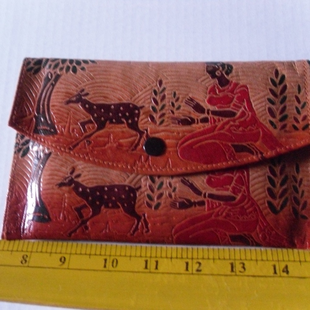 Lucky Deer Handtooled leather wallet clutch purse